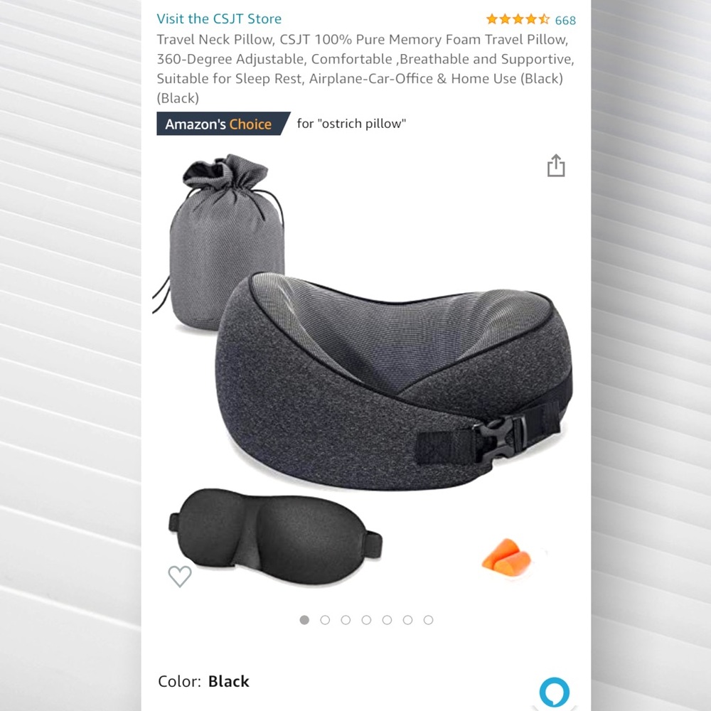 Travel Pillow Set with Earplugs and Eye mask NEW